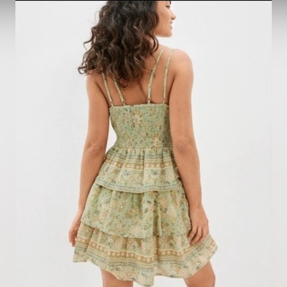American Eagle AE Tiered Green Floral Mini Dress Small Cottagecore Fairy Boho - Picture 2 of 12